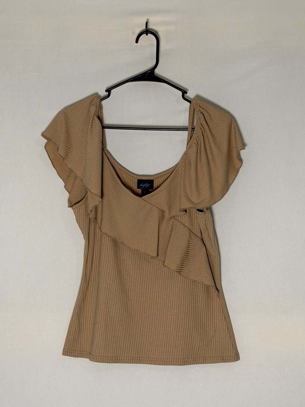 Daytrip Cold Shoulder Top Size L Brown Ruffle Trim